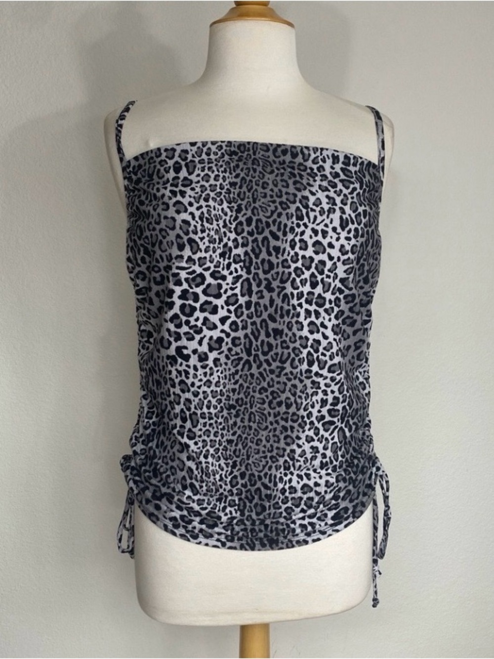 NWOT New Zenobia Womens Gray Leapard Print Square Neck Side Ruche Tank Top 1X